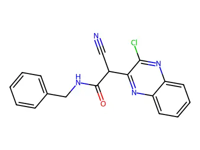 N-benzyl-2-(3-chloroquinoxalin-2-yl)-2-cyanoacetamide structure