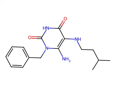 6-Amino-1-benzyl-5-[(3-methylbutyl)amino]-1,2,3,4-tetrahydropyrimidine-2,4-dione structure