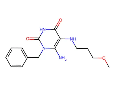 6-amino-1-benzyl-5-[(3-methoxypropyl)amino]-1,2,3,4-tetrahydropyrimidine-2,4-dione structure