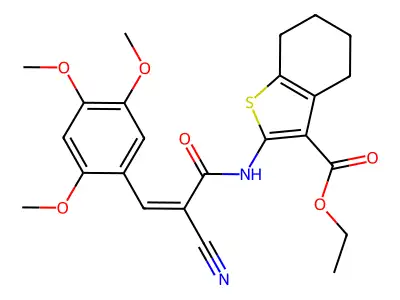Ethyl 2-[[(Z)-2-cyano-3-(2,4,5-trimethoxyphenyl)prop-2-enoyl]amino]-4,5,6,7-tetrahydro-1-benzothiophene-3-carboxylate structure