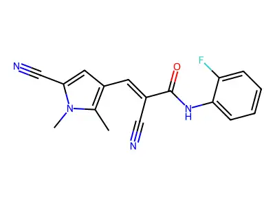 2-cyano-3-(5-cyano-1,2-dimethyl-1H-pyrrol-3-yl)-N-(2-fluorophenyl)prop-2-enamide structure