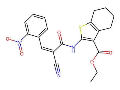 Ethyl 2-[[(Z)-2-cyano-3-(2-nitrophenyl)prop-2-enoyl]amino]-4,5,6,7-tetrahydro-1-benzothiophene-3-carboxylate structure