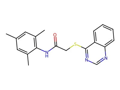 2-(quinazolin-4-ylsulfanyl)-N-(2,4,6-trimethylphenyl)acetamide structure