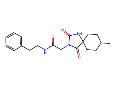 2-{8-methyl-2,4-dioxo-1,3-diazaspiro[4.5]decan-3-yl}-N-(2-phenylethyl)acetamide structure