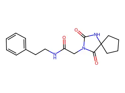 2-(2,4-dioxo-1,3-diazaspiro[4.4]nonan-3-yl)-N-(2-phenylethyl)acetamide structure