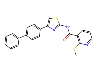 2-methylsulfanyl-N-[4-(4-phenylphenyl)-1,3-thiazol-2-yl]pyridine-3-carboxamide structure