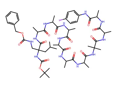 2-({[(Benzyloxy)carbonyl]amino}methyl)-N-(tert-butoxycarbonyl)leucylalanylalanylalanylalanylalanylalanyl-2-methylalanylalanyl-N-(4-iodophenyl)alaninamide structure