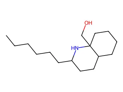 (2-hexyl-2,3,4,4a,5,6,7,8-octahydro-1H-quinolin-8a-yl)methanol structure