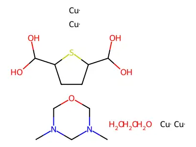 Copper; [5-(dihydroxymethyl)thiolan-2-yl]methanediol; 3,5-dimethyl-1,3,5-oxadiazinane; Trihydrate structure