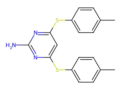 4,6-Bis[(4-methylphenyl)sulfanyl]pyrimidin-2-amine structure