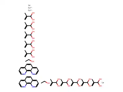 IUPAC: Dicopper; Ethanol; Lanthanum; 2-methylprop-2-ene-1,1-diol; 1,10-phenanthroline structure