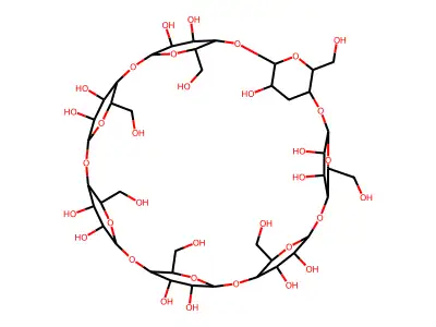 5,10,15,20,25,30,35-Heptakis(hydroxymethyl)-2,4,7,9,12,14,17,19,22,24,27,29,32,34-tetradecaoxaoctacyclo[31.2.2.2~3,6~.2~8,11~.2~13,16~.2~18,21~.2~23,26~.2~28,31~]nonatetracontane-36,37,38,39,40,41,42,43,44,45,46,47,49-tridecol structure