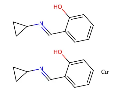 Copper;bis(2-(cyclopropyliminomethyl)phenol) structure