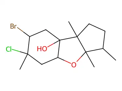 7-bromo-6-chloro-3,3a,6,8b-tetramethyl-2,3,4a,5,7,8-hexahydro-1H-cyclopenta[b][1]benzofuran-8a-ol structure