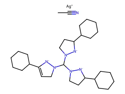 ACETONITRILE; 1-[BIS(3-CYCLOHEXYL-4,5-DIHYDRO-3H-PYRAZOL-1-YL)METHYL]-3-CYCLOHEXYL-5H-PYRAZOLE; SILVER(I) CATION structure