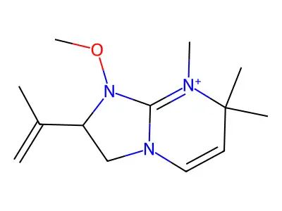 1-Methoxy-7,7,8-trimethyl-2-(prop-1-en-2-yl)-1,2,3,7-tetrahydroimidazo[1,2-a]pyrimidin-8-ium structure