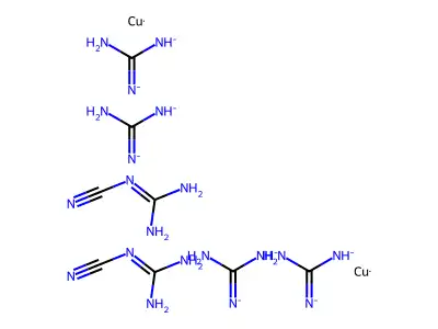 [Amino(azanidylidene)methyl]azanide;copper;bis(2-cyanoguanidine) structure