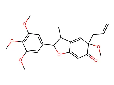 5-methoxy-3-methyl-5-prop-2-enyl-2-(3,4,5-trimethoxyphenyl)-2,3-dihydro-1-benzofuran-6-one structure