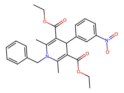 3,5-Pyridinedicarboxylic acid, 1,4-dihydro-2,6-dimethyl-4-(3-nitrophenyl)-1-(phenylmethyl)-, diethyl ester structure
