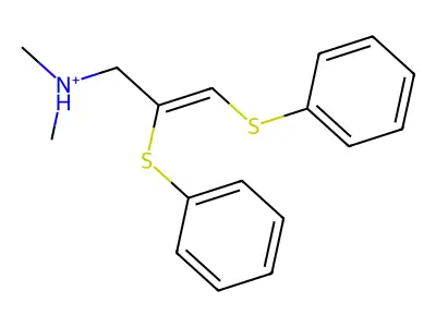 2,3-Bis(phenylsulfanyl)prop-2-enyl-dimethylazanium structure