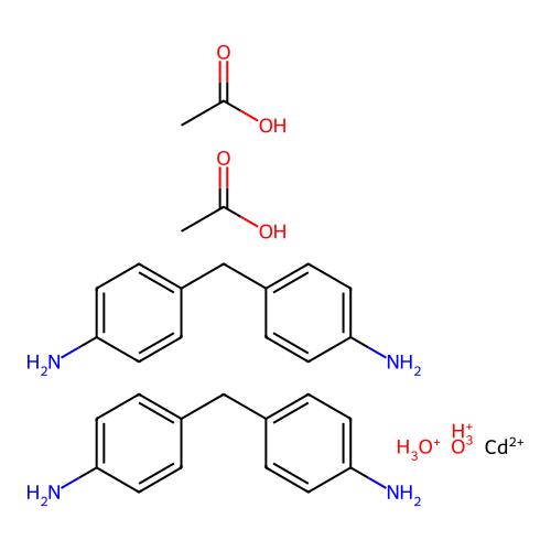 Dioxidanium;acetic acid;bis(4-[(4-aminophenyl)methyl]aniline);cadmium(2+) structure