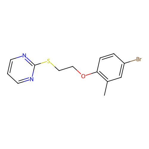4-Bromo-2-methylphenyl 2-(2-pyrimidinylsulfanyl)ethyl ether structure