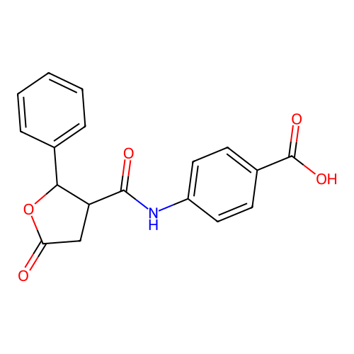 4-{[(5-Oxo-2-phenyltetrahydrofuran-3-yl)carbonyl]amino}benzoic acid structure