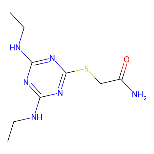 2-{[4,6-Bis(ethylamino)-1,3,5-triazin-2-yl]sulfanyl}acetamide structure