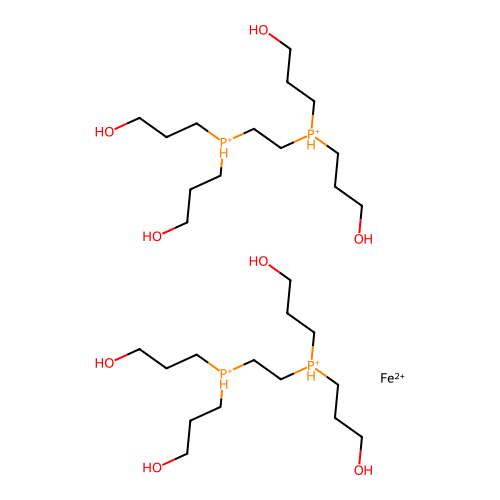 IUPAC: 2-[bis(3-hydroxypropyl)phosphaniumyl]ethyl-bis(3-hydroxypropyl)phosphanium; Iron(+2) Cation structure