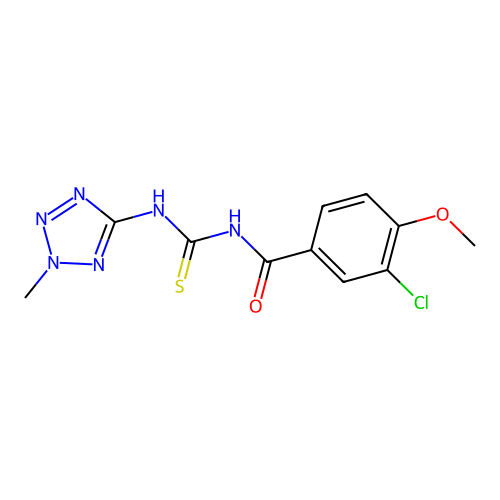 3-chloro-4-methoxy-N-[(2-methyl-2H-tetrazol-5-yl)carbamothioyl]benzamide structure