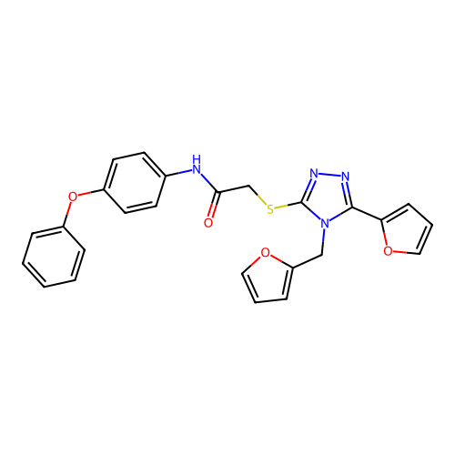 2-{[5-(furan-2-yl)-4-(furan-2-ylmethyl)-4H-1,2,4-triazol-3-yl]sulfanyl}-N-(4-phenoxyphenyl)acetamide structure