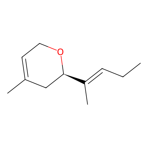 2H-Pyran, 3,6-dihydro-4-methyl-2-(1-methyl-1-buten-1-yl)- structure
