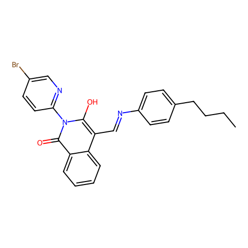 (E)-2-(5-bromopyridin-2-yl)-4-(((4-butylphenyl)amino)methylene)isoquinoline-1,3(2H,4H)-dione structure
