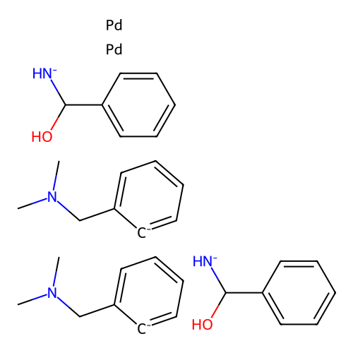 IUPAC: 1-cyclohexatrienyl-N,N-dimethyl-methanamine; (hydroxy-phenyl-methyl)azanide; Palladium structure