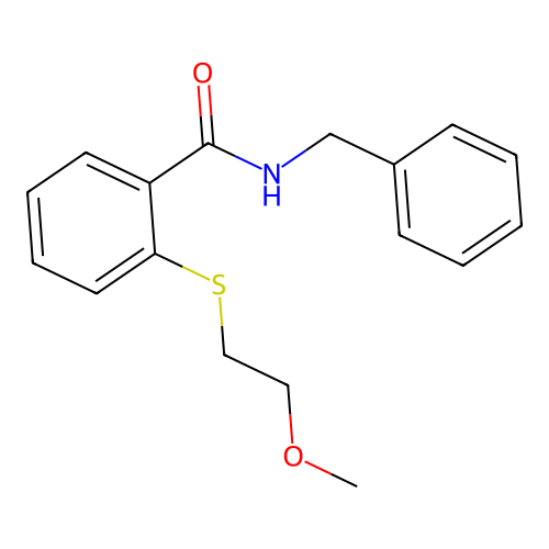 N-benzyl-2-[(2-methoxyethyl)sulfanyl]benzamide structure