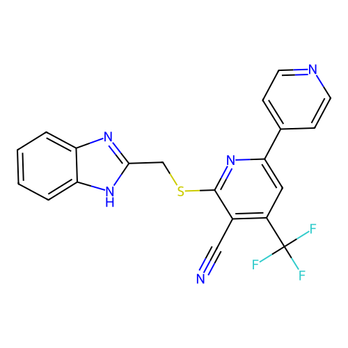 6-[(1H-benzimidazol-2-ylmethyl)thio]-4-(trifluoromethyl)-2,4'-bipyridine-5-carbonitrile structure