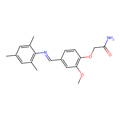 2-{4-[(Mesitylimino)methyl]-2-methoxyphenoxy}acetamide structure