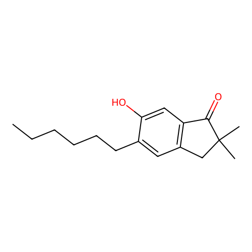 5-Hexyl-6-hydroxy-2,2-dimethylindan-1-one structure