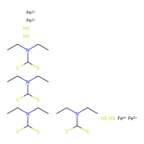 Tetrakis(diethylaminomethanedithiolate);tetrakis(iron(2+));sulfanide structure