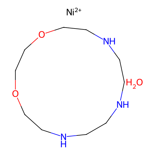 1,4-Dioxa-7,10,13-triazacyclopentadecane;nickel(2+);hydrate structure