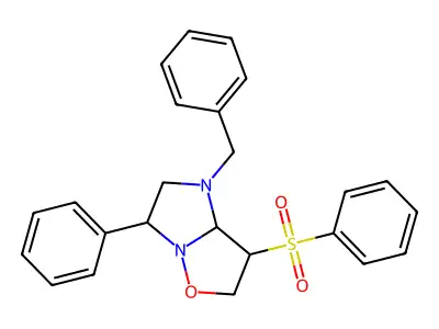 7-(benzenesulfonyl)-1-benzyl-3-phenyl-3,6,7,7a-tetrahydro-2H-imidazo[1,2-b][1,2]oxazole structure