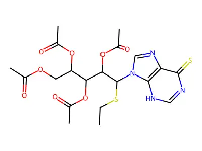 2,3,4,5-Tetra-O-acetyl-1-S-ethyl-1-C-(6-sulfanyl-9H-purin-9-yl)-1-thiopentitol structure
