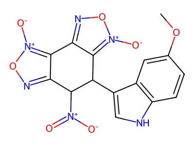 4-(5-methoxy-1H-indol-3-yl)-5-nitro-3,8-dioxido-4,5-dihydro-[1,2,5]oxadiazolo[3,4-e][2,1,3]benzoxadiazole-3,8-diium structure
