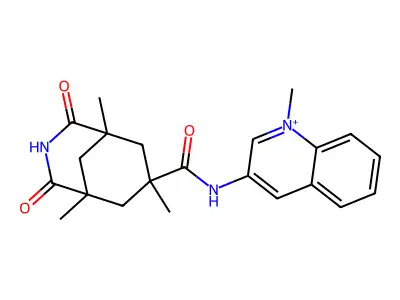 1,5,7-trimethyl-N-(1-methylquinolin-1-ium-3-yl)-2,4-dioxo-3-azabicyclo[3.3.1]nonane-7-carboxamide structure