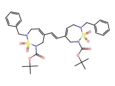 tert-butyl 7-benzyl-4-[2-[7-benzyl-2-[(2-methylpropan-2-yl)oxycarbonyl]-1,1-dioxo-3,6-dihydro-1,2,7-thiadiazepin-4-yl]ethenyl]-1,1-dioxo-3,6-dihydro-1,2,7-thiadiazepine-2-carboxylate structure
