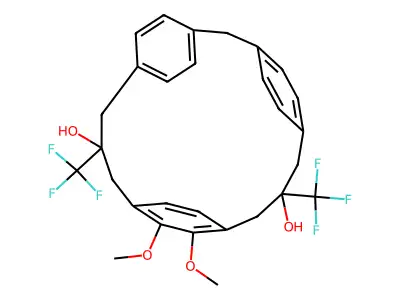 7~2~,7~3~-Dimethoxy-5,9-bis(trifluoromethyl)-1,3,7(1,4)-tribenzenacyclodecaphane-5,9-diol structure