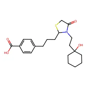 4-(3-((2-(1-Hydroxycyclohexyl)ethyl)-4-oxo-2-thiazolidinyl)propyl)benzoic acid structure