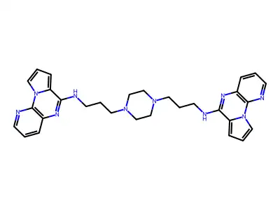 N,N'-[Piperazine-1,4-diyldi(propane-3,1-diyl)]di(pyrido[3,2-e]pyrrolo[1,2-a]pyrazin-6-amine) structure