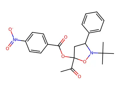 5-Acetyl-2-tert-butyl-3-phenyl-1,2-oxazolidin-5-yl 4-nitrobenzoate structure