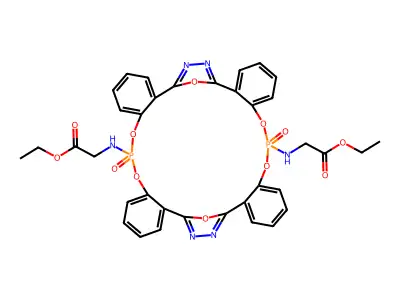 Diethyl 2,2'-{[5,11-dioxo-4,6,10,12-tetraoxa-5lambda~5~,11lambda~5~-diphospha-2,8(2,5)-di([1,3,4]oxadiazola)-1,3,7,9(1,2)-tetrabenzenacyclododecaphane-5,11-diyl]bis(azanediyl)}diacetate structure
